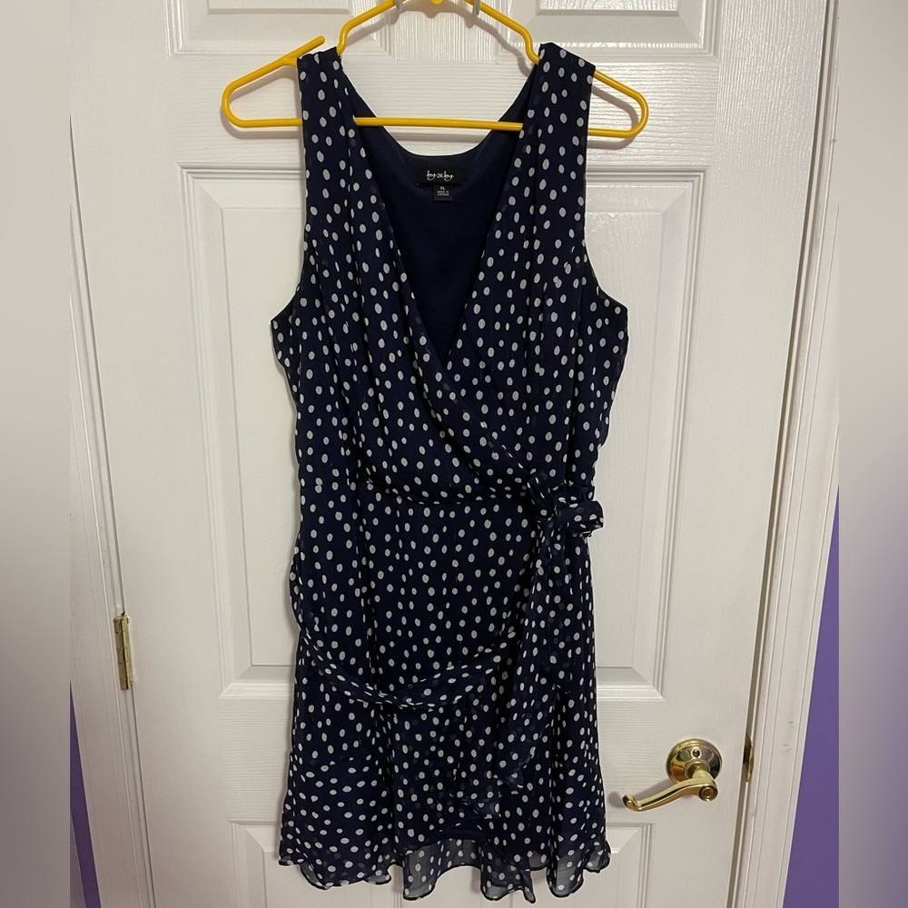 Sleeveless Navy Polka Dot Dress